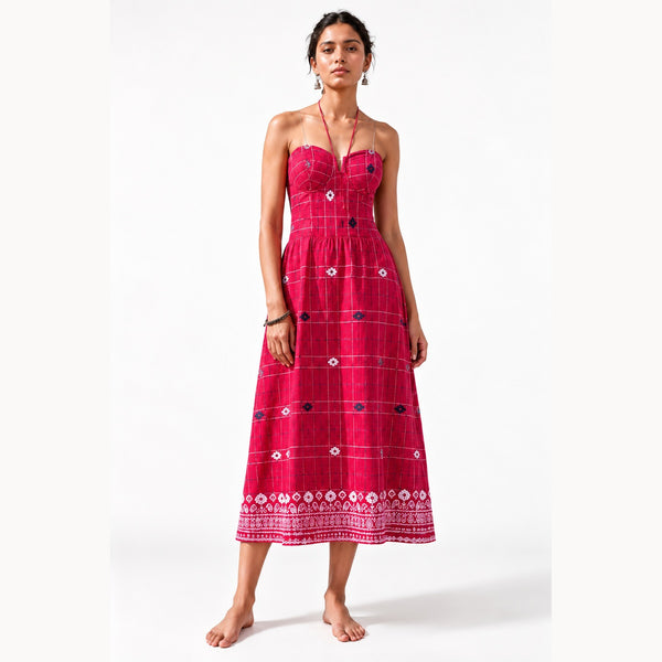Crimson Jamdani Midi Dress