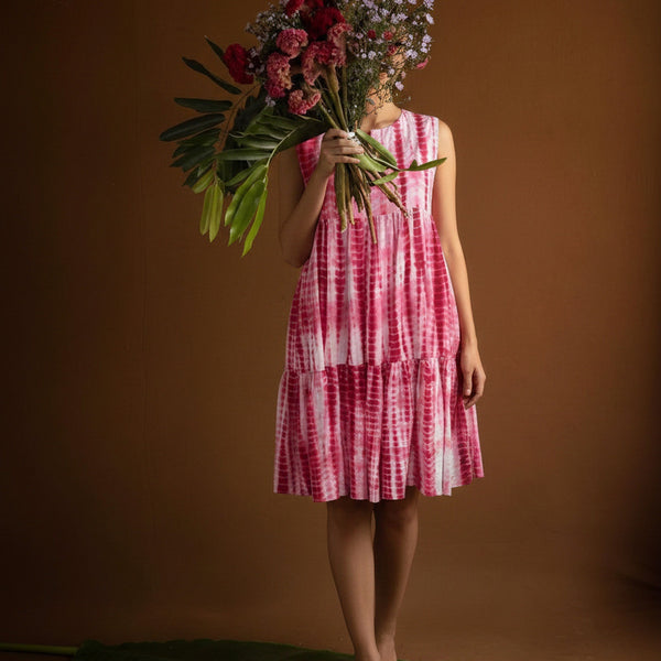Rose Shibori Tiered Dress