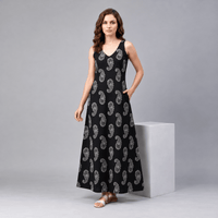 Black Block Print Cotton Dress